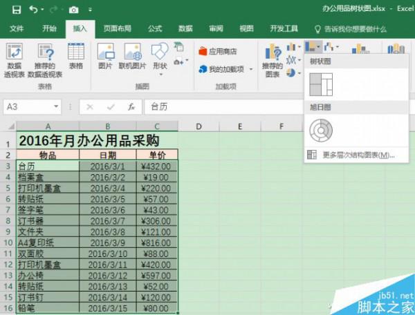 Excel2016如何制作分层树状图