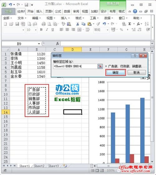 如何重新设置Excel2010图表水平(类别)轴标签