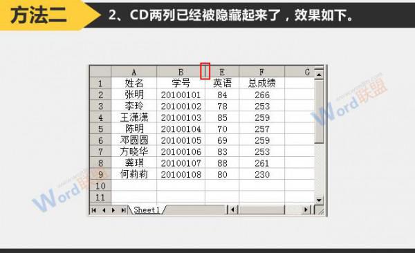 怎么在Excel2003中如何隐藏行或列