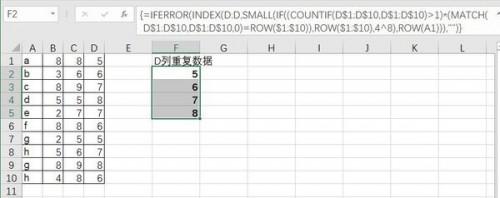 Excel 中,怎么查找D列所有重复值并返回对应A列值