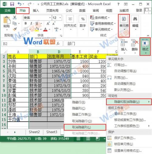 Excel2013 如何隐藏某行和列单元格