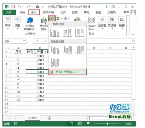 Excel2013中给表格生成柱状图