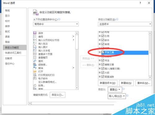 Word2016怎么把开发工具选项添加到到界面上并显示出来