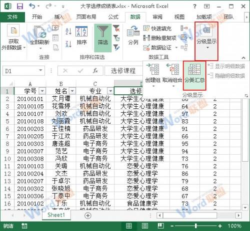 Excel2013中如何使用分类汇总功能?