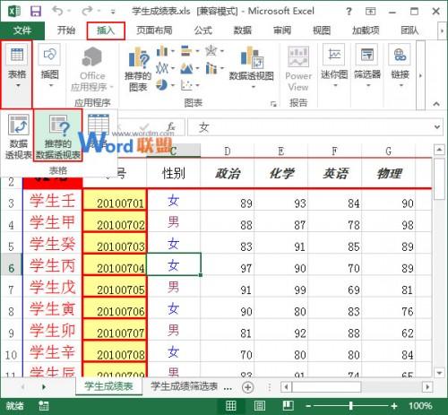 如何使用Excel2013中推荐的数据透视表