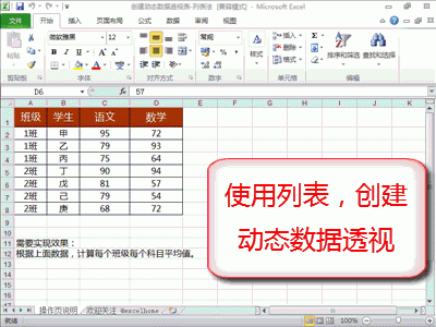 Excel列表法创建动态源透视表