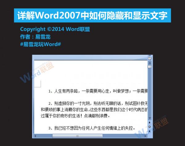 Word2007如何隐藏和显示文字