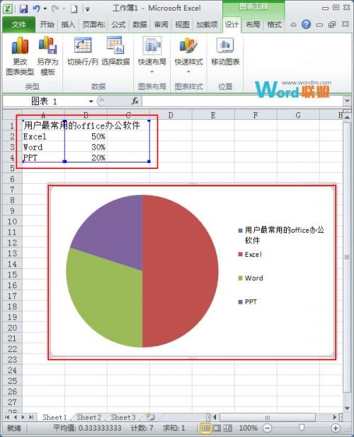 Excel2010简单扇形统计图的制作