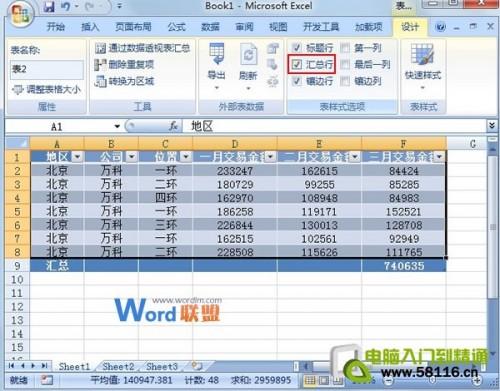 套用Excel2007表格样式进行数据汇总