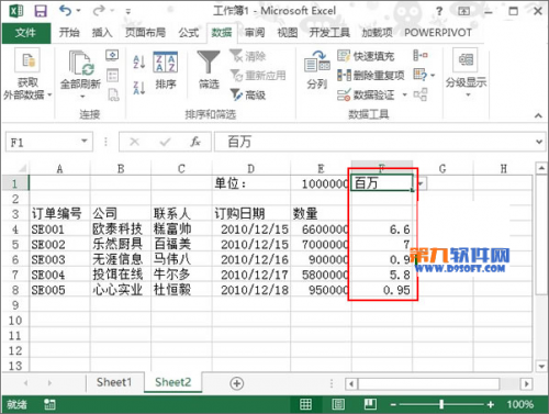 Excel2013如何设置数据以百万单位显示