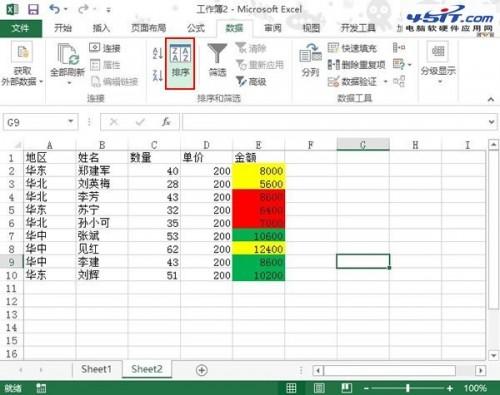 把Excel 2013表格按照单元格颜色进行排序