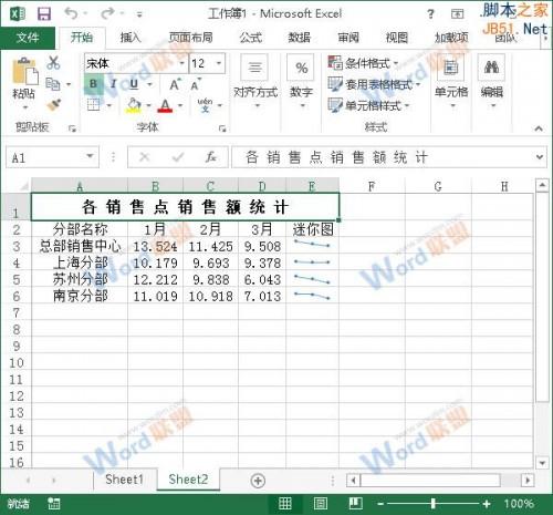 Excel2013如何使用迷你图展示数据?