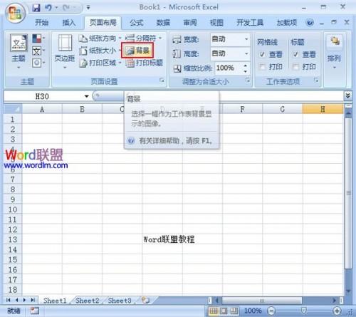 设置Excel2007工作表的背景图案