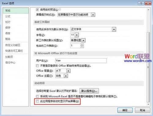 启动Excel2013时不显示开始屏幕