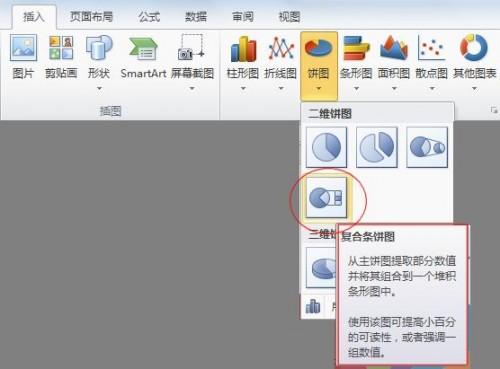 excel2010复合饼图制作方法