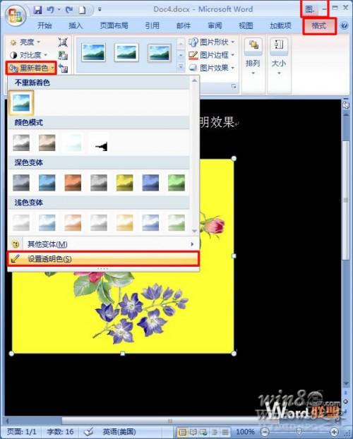 Word 2007中怎样抠除图片背景色