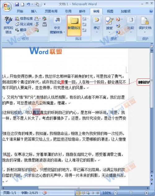 Word2007中怎样利用审阅功能纠正文档的错误