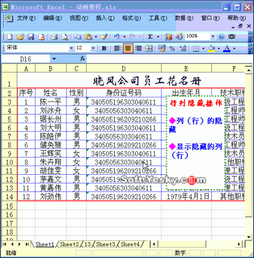 Excel隐藏和显示隐藏行.列动画教程