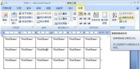 Word 2007如何将表格转换为文本