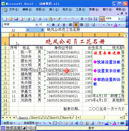 Excel表格边框颜色.粗细等设置动画教程