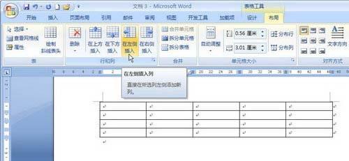 Word2007:插入表格的行与列