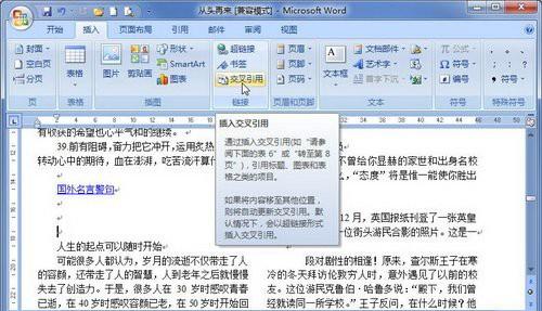 Word2007中插入交叉引用的设置