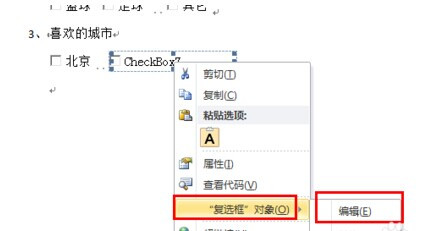 Word2010如何插入复选框