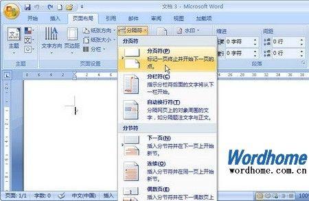 在Word 2007文档中插入分页符技巧