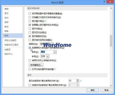 怎样在Word2013草稿和大纲视图中使用草稿字体