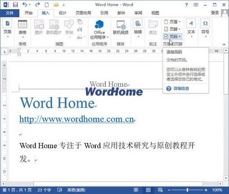 如何在Word2013中插入多种样式的页码