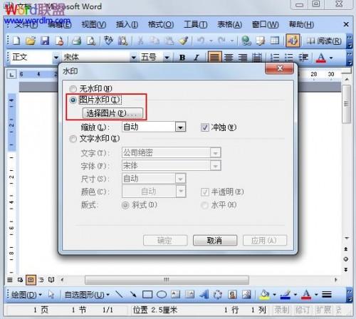 Word2003图片水印的添加方法