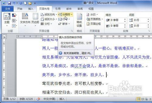 word2010怎么插入分页符