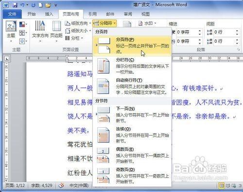 word2010怎么插入分页符