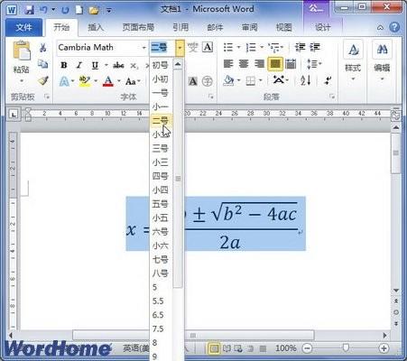 在Word2010中设置公式字号.加粗等格式