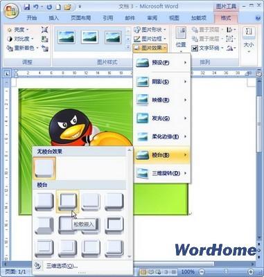 Word 2007技巧:设置图片棱台效果