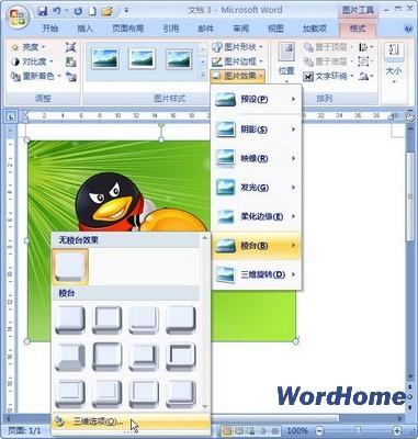 Word 2007技巧:设置图片棱台效果