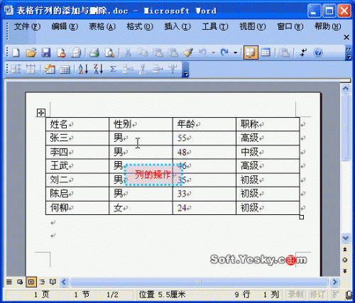 word2003删除.添加行和列