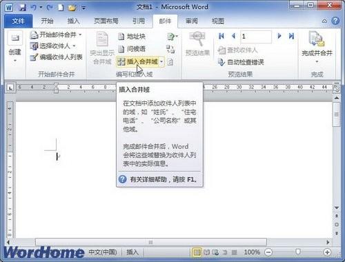 在Word2010文档中插入合并域