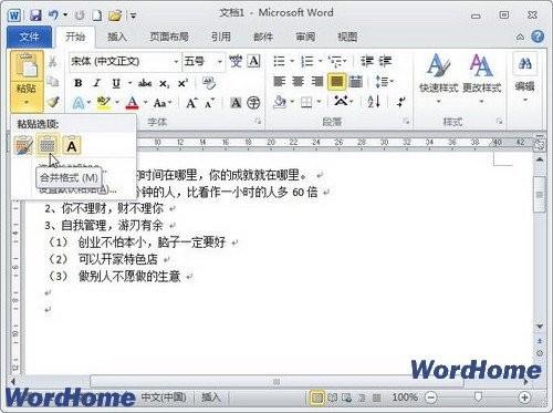 在Word2010文档中使用