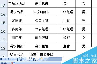 EXCEL花名册实时自动生成各部门性别比例