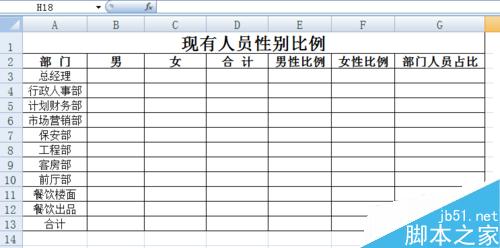 EXCEL花名册实时自动生成各部门性别比例