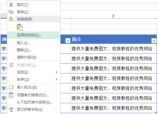 进行选择性粘贴