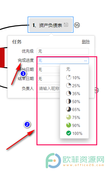 WPS PPT在思维导图中标注任务进度的方法