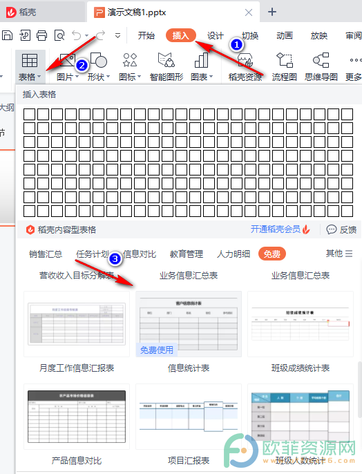 WPS PPT表格设置行或列强调的方法