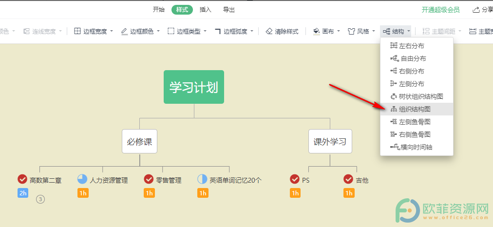 WPS PPT思维导图更改主题结构的方法