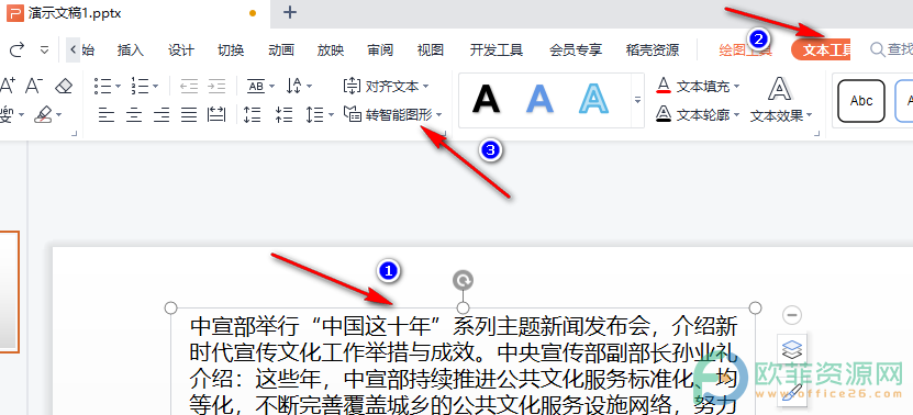 WPS PPT将文案一键转为智能图形的方法