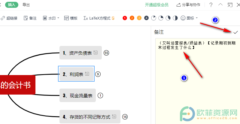 WPS PPT中给思维导图子主题插入备注的方法