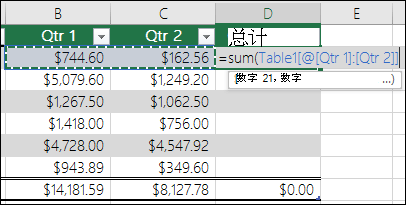 在将记忆式键入以创建计算的列的表格单元格中添加一个公式