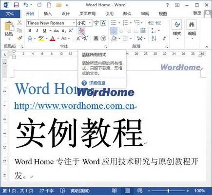 怎样在Word2013文档中清除文本格式